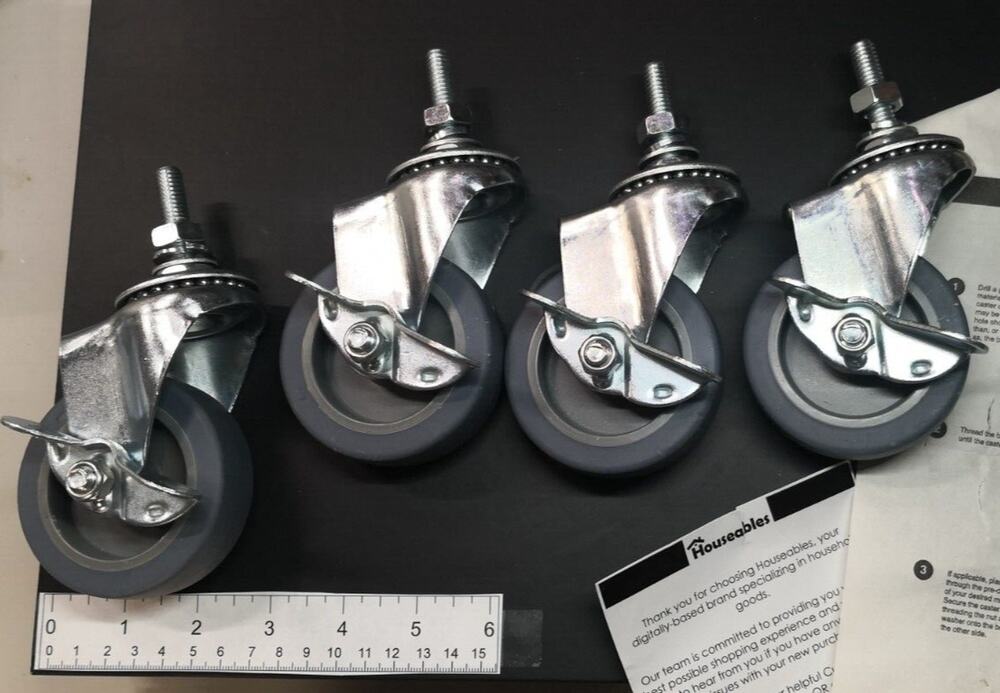 Houseables Caster Wheels, 3” Casters Set of 4 Heavy Duty, Locking Casters, Screw